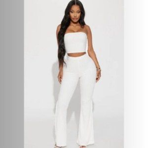 Fashion Nova Always Wining Fringe Pant Set - Size: 1X, Color: Ivory